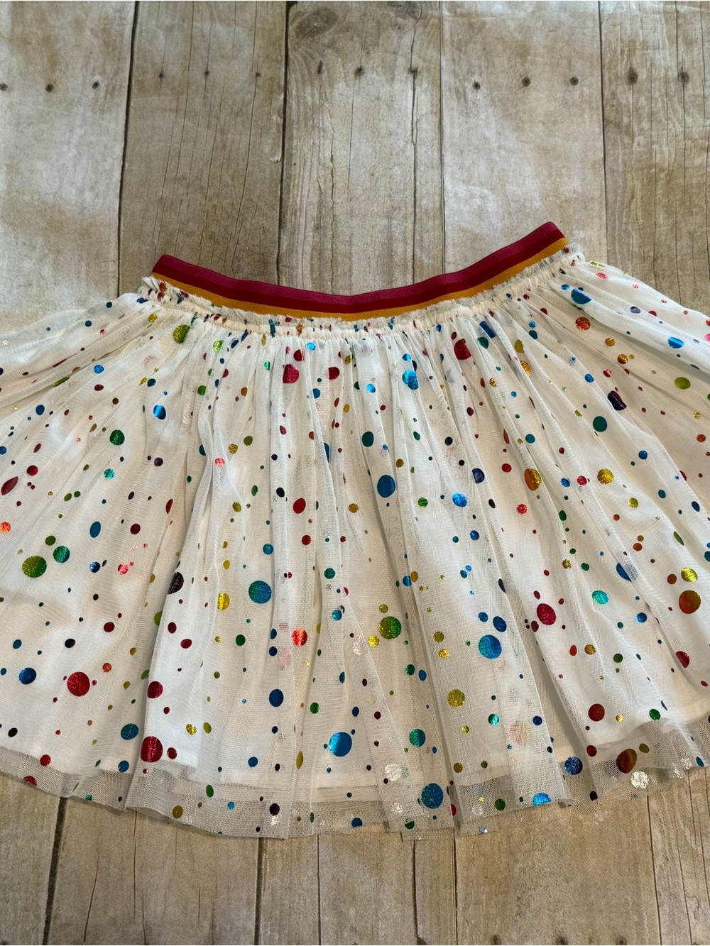 Stella McCartney Kids White Tulle Skirt with Rainbow Metallic Polka Dots Size 10